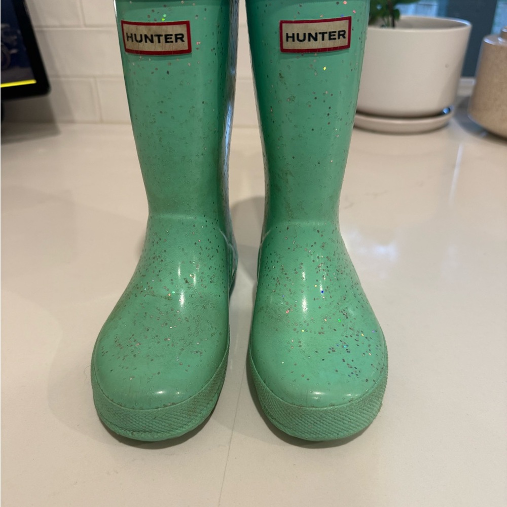 Hunter Kids size Toddler 10 Sparkly turqoise Rain Boots